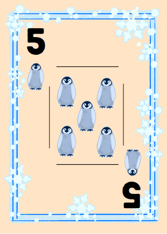 Five of penguins card