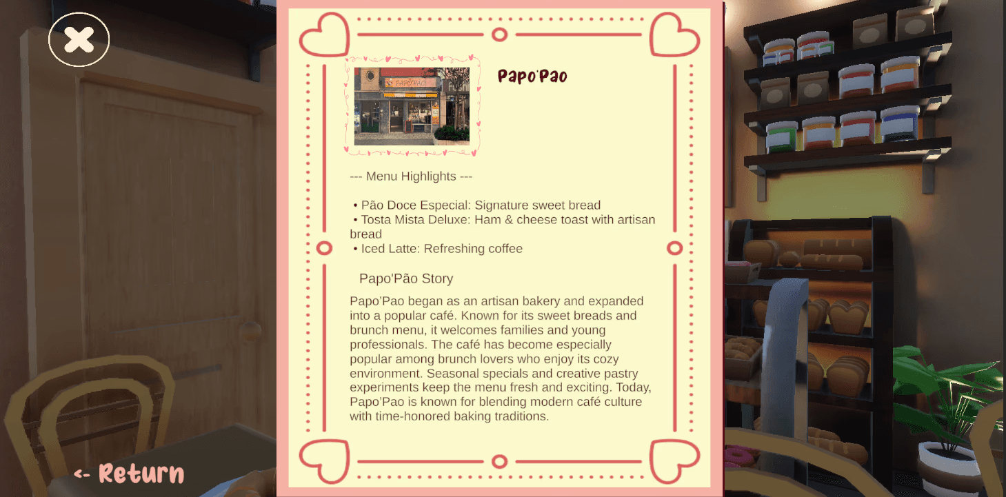 Menu card with the bakery story