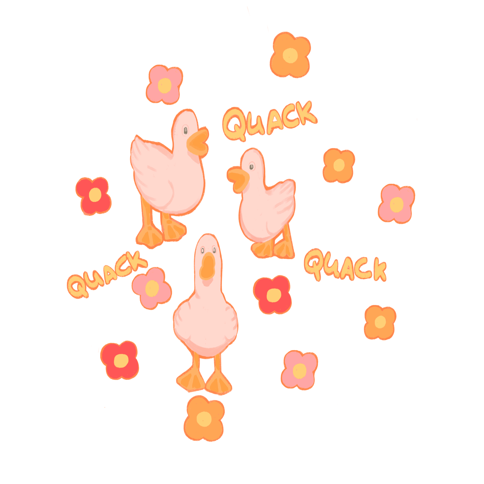 Quack quack duck and flowers stamp
