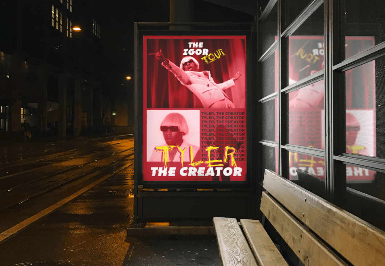 Poster mockup at a bus stop